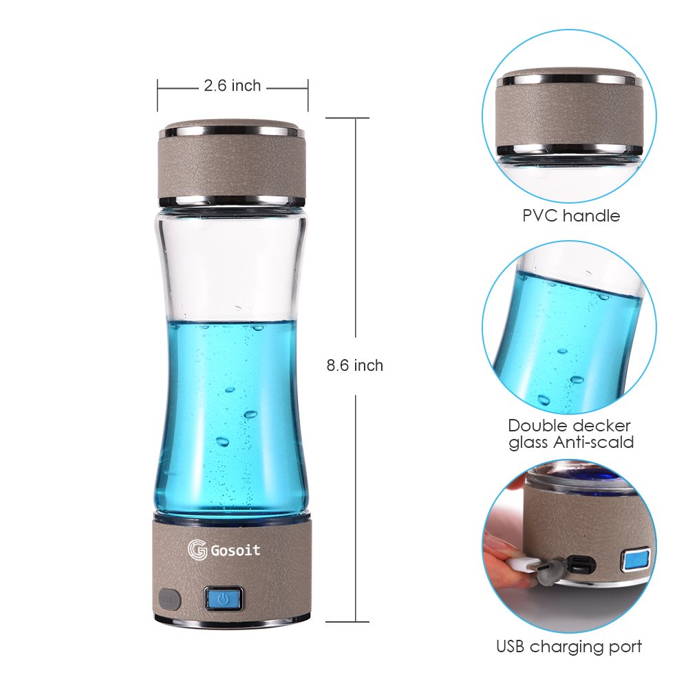 Hydrogen Alkaline Water Ionizer Generator Machine with SPE Membrane - Portable Sports Travel Water Bottle with LED Indicator - Quantum Hydrogen Water Maker for Hydration, Detox & Energy Boost - Perfect for Gym, Hiking & Daily Use (Beige)
