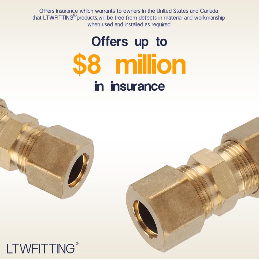 LTWFITTING 3/8-Inch OD Brass Compression Union Fitting - Pack of 200 for Plumbing, HVAC & Water Supply Systems - Perfect for Pipe Connections & Repairs