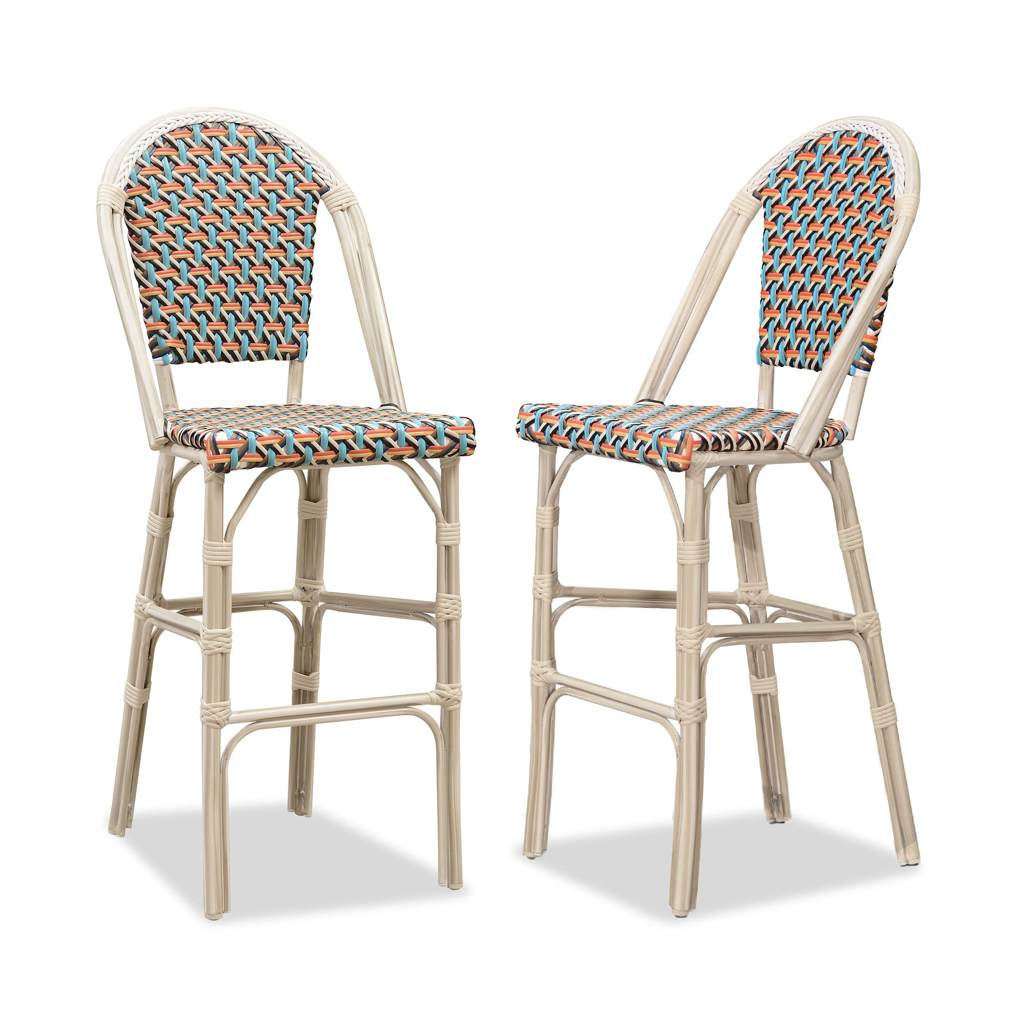 Purple Leaf French Rattan Bar Stool Set of 2 - 30