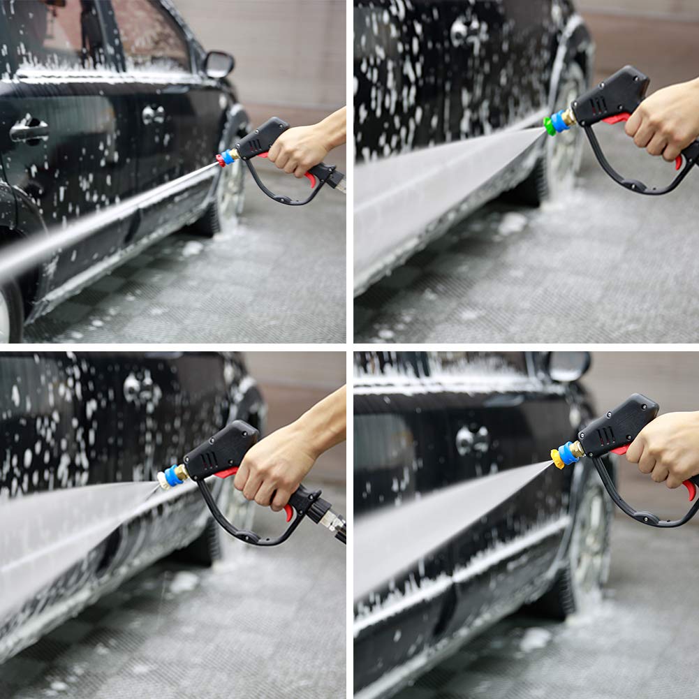 Sooprinse Short Wand Pressure Washer Gun - 4000 PSI High Power Washer with 1/4 Inch Quick Connect & 360° Swivel M22 Inlet Thread - Perfect for Car Washing, Deck Cleaning, and Outdoor Surface Maintenance