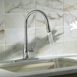 KOHLER 597-CP Simplice Pull Down Kitchen Faucet with 3-Spray Function - Polished Chrome Finish for Modern Kitchen Sinks | Perfect for Washing Dishes, Filling Pots & Cleaning Vegetables