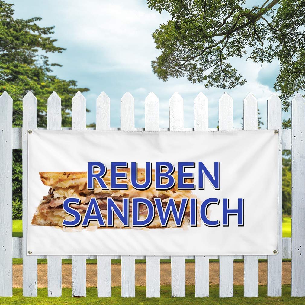 Vinyl Banner - Weatherproof Outdoor Sign for Restaurants, Cafes & Bars (60x144 Inches, White, 10 Grommets) - Perfect for Reuben Sandwich Shops, Food Trucks & Industrial Yard Signs