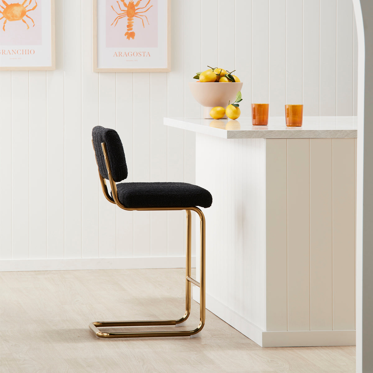 Blake Boucle Bar Stool - Modern Upholstered Counter Height Stool with Swivel Base for Kitchen Island, Breakfast Nook & Home Bar Decor