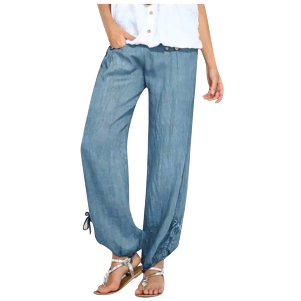 DEATU Women's Harem Pants - Plus Size Wide Leg Lounge Pants, Soft Cotton Linen Yoga Pants with Pockets, Loose Fit Travel & Sleep Pajama Bottoms - Perfect for Yoga, Lounging, Travel & Home Wear