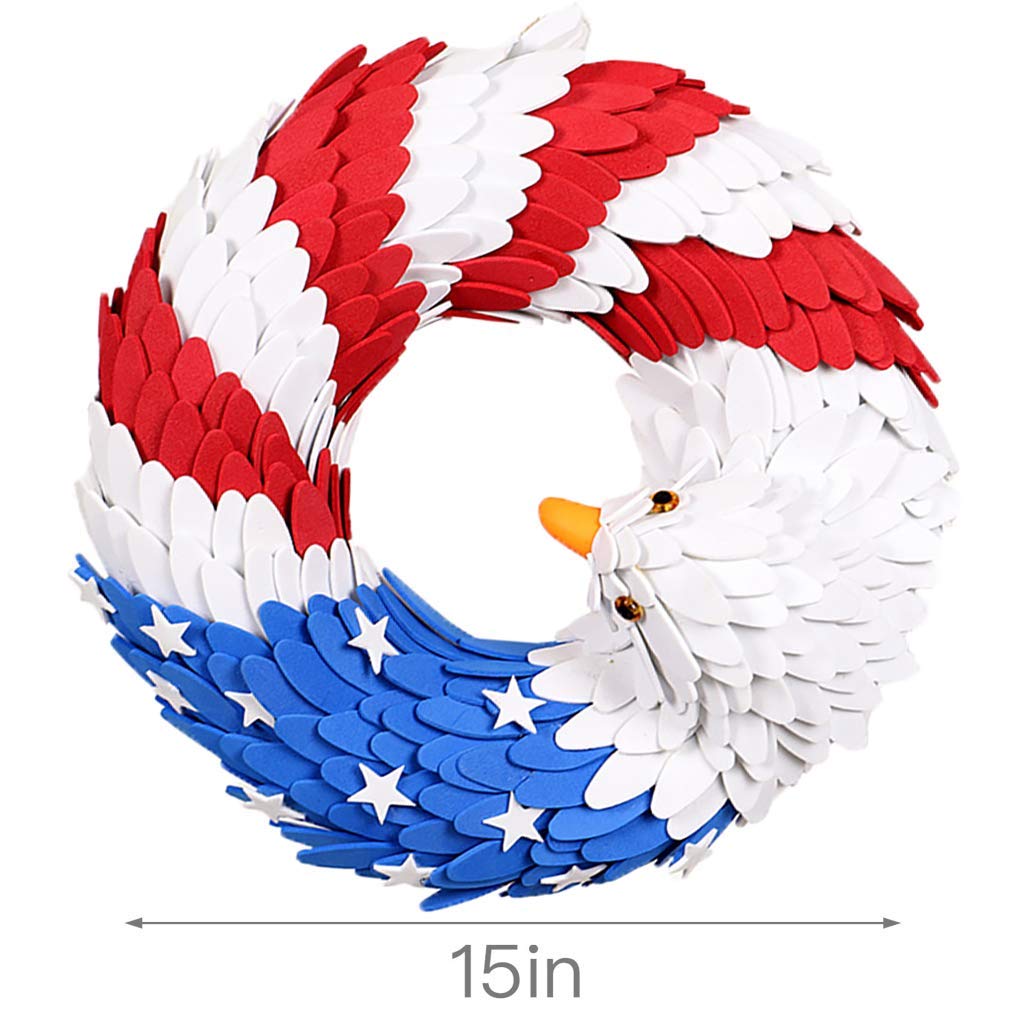 American Eagle Wreath Patriotic Decor - 15 Inch Red White & Blue Front Door Wreath for Home, Window & Wall Decor - Perfect for 4th of July, Memorial Day & Veterans Day Celebrations
