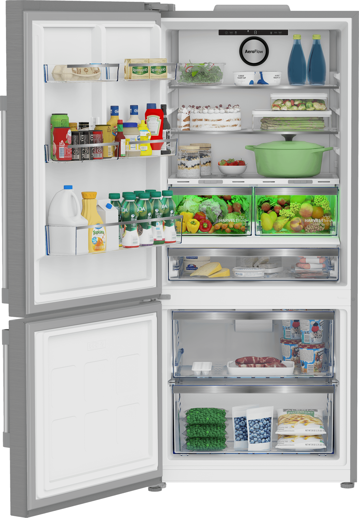 Beko BFBF30216SSL 30 Inch Bottom Freezer Refrigerator - Energy Efficient Stainless Steel French Door Fridge for Kitchen, Home & Office Use