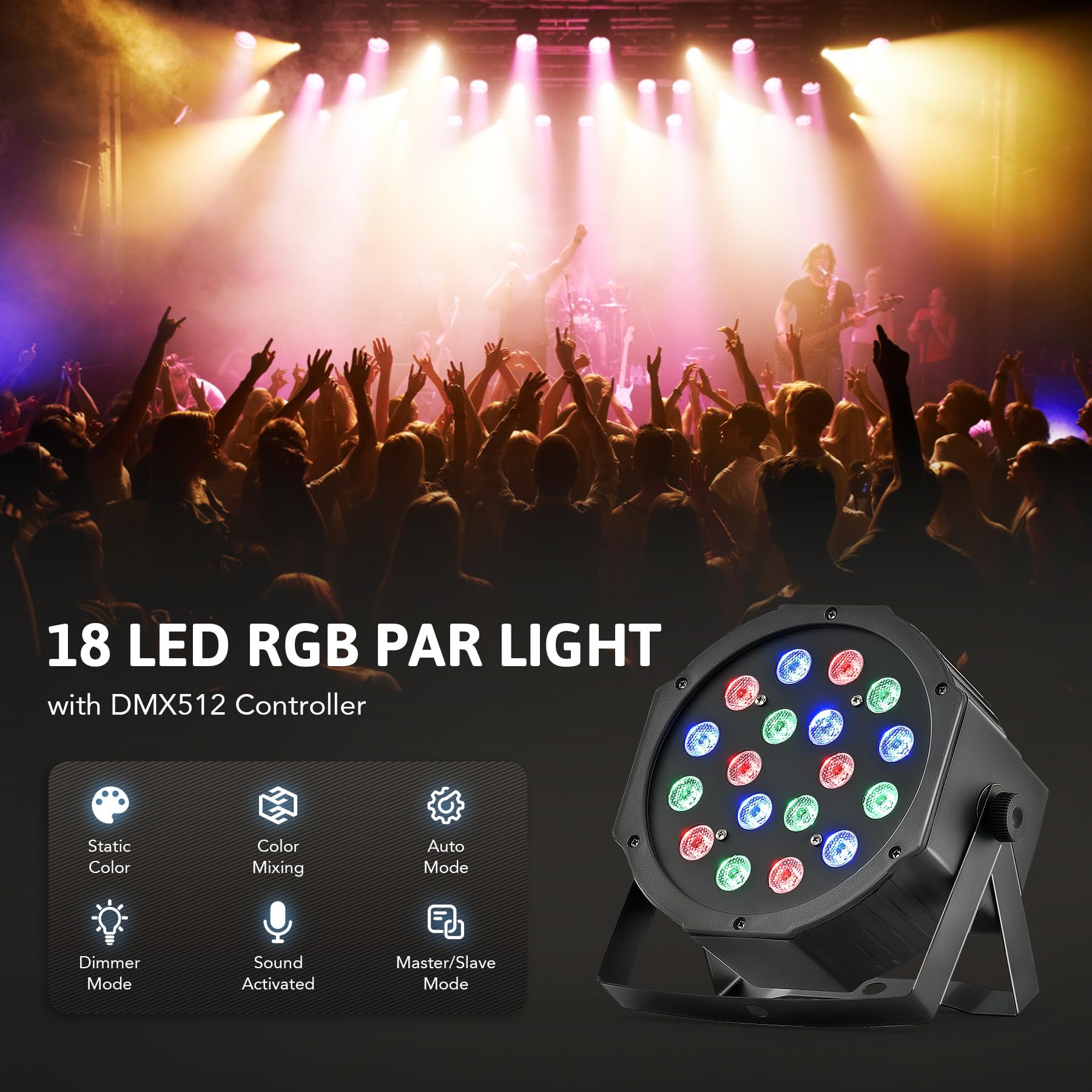 CO-Z 8-Pack 18x3W RGB LED Par Can Lights with DMX & Remote Control - Sound Activated Stage Lighting for DJ, Party, Dance, Church, Wedding, Home Uplighting | Professional Stage Effects & Event Lighting Solution