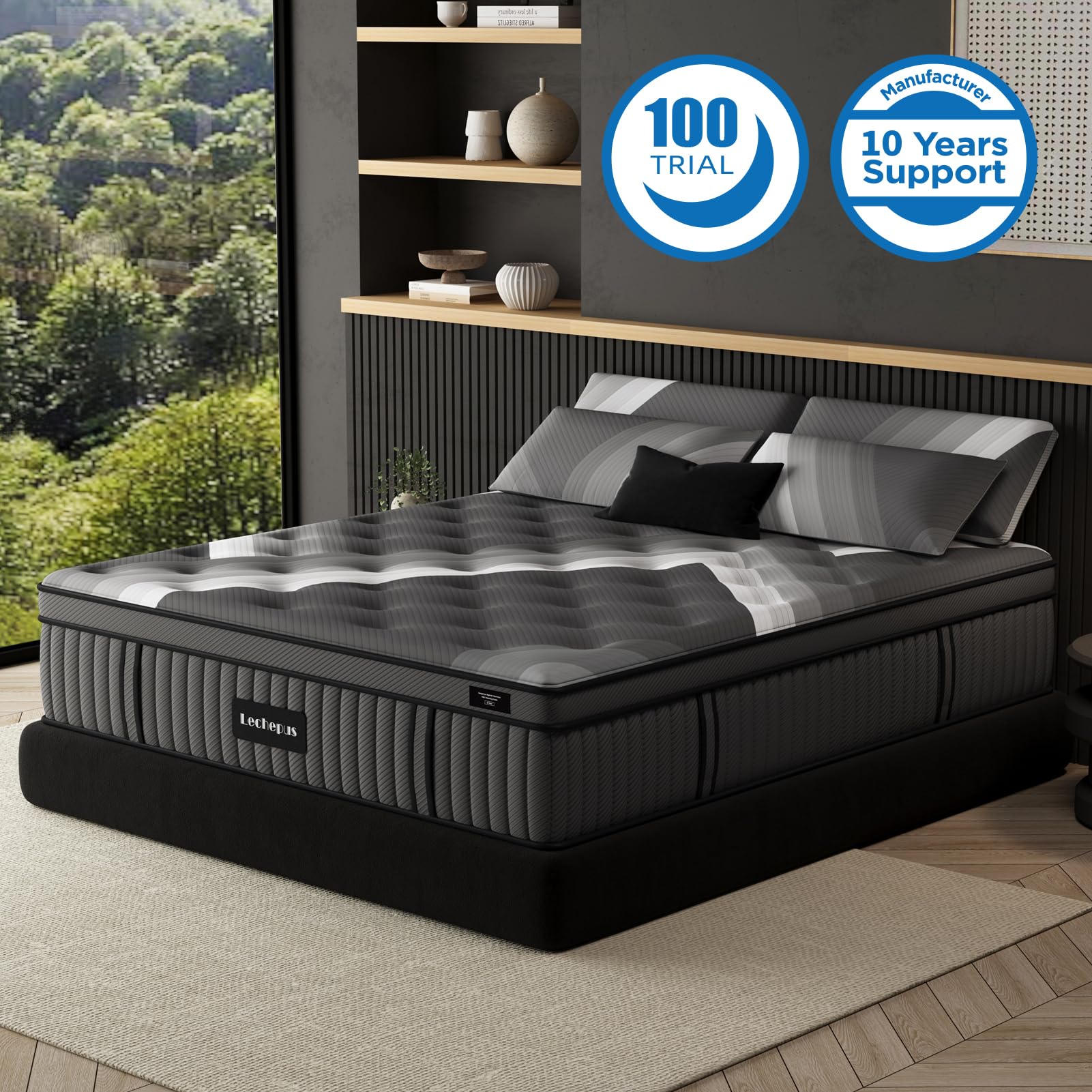 Lechepus 14 Inch Twin XL Hybrid Mattress in a Box - Plush Memory Foam with 5-Zone Pocket Springs for Pressure Relief & Back Support | CertiPUR-US Certified, Fiberglass-Free | Perfect for Guest Rooms, Dorms & Small Bedrooms