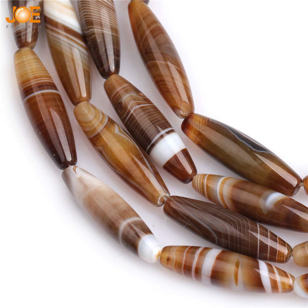 Natural Brown Botswana Onyx Agate Semi-Precious Stone Loose Beads - 8x30mm Rice Olive Oval Shape for Jewelry Making, DIY Crafts, Chakras Healing (15