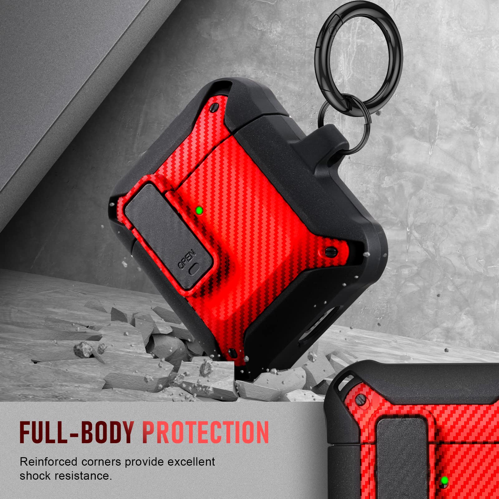 Military Armor AirPod 2/1 Case - Secure Lock Protective Cover for Men & Women (Red) - Perfect for Outdoor & Travel