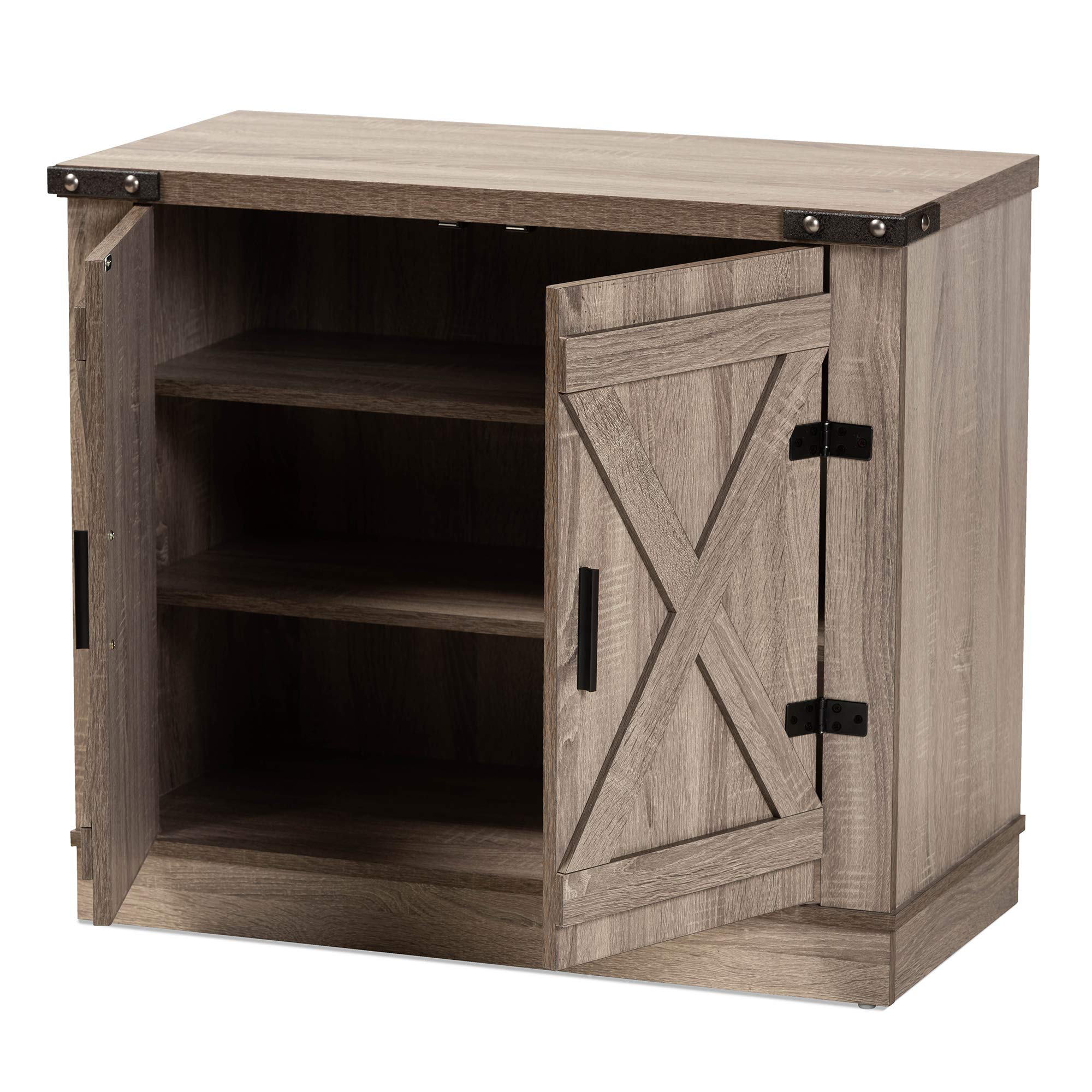 Baxton Studio Wayne Modern Farmhouse Shoe Storage Cabinet - 2-Door Oak Wood Cabinet with Brown Finish | Perfect for Entryway, Mudroom & Closet Organization