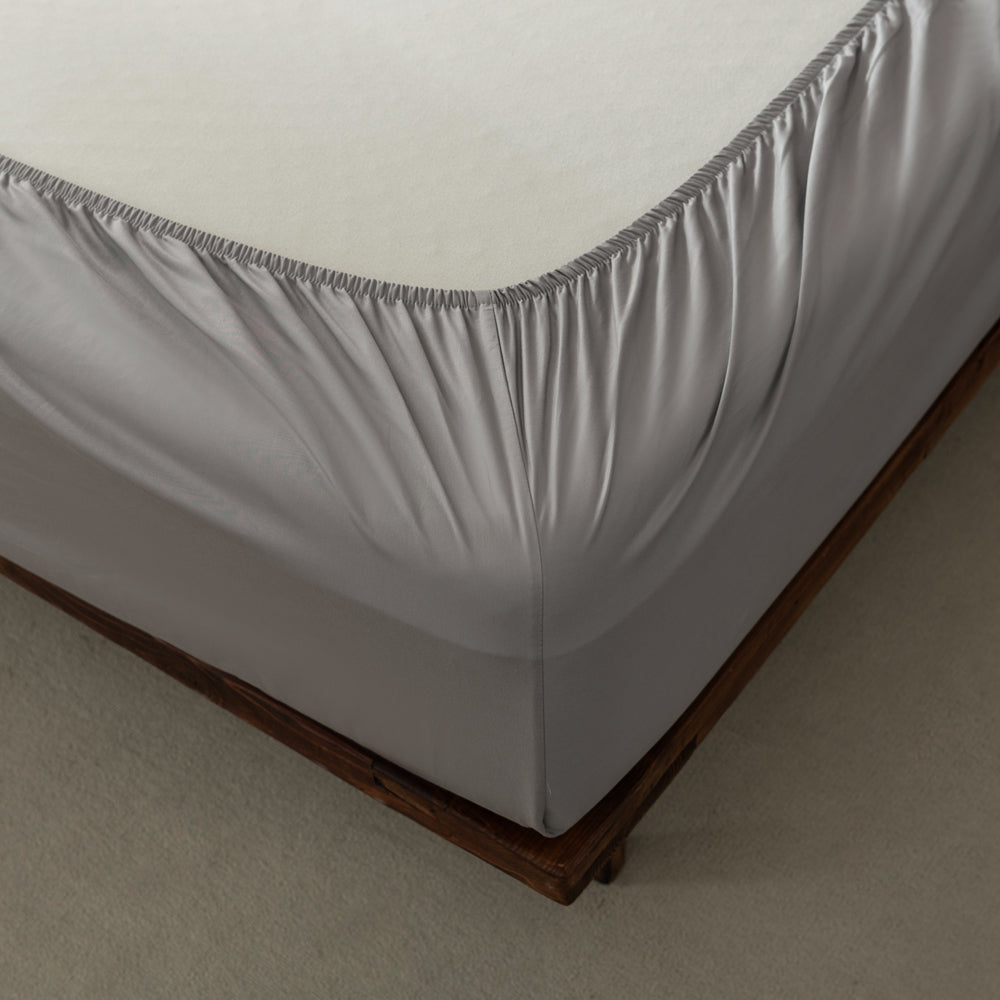 Premium 400 Thread Count Casey Cotton Sheet Set in Pewter - King Size (60cm) for Luxurious Bedroom Comfort