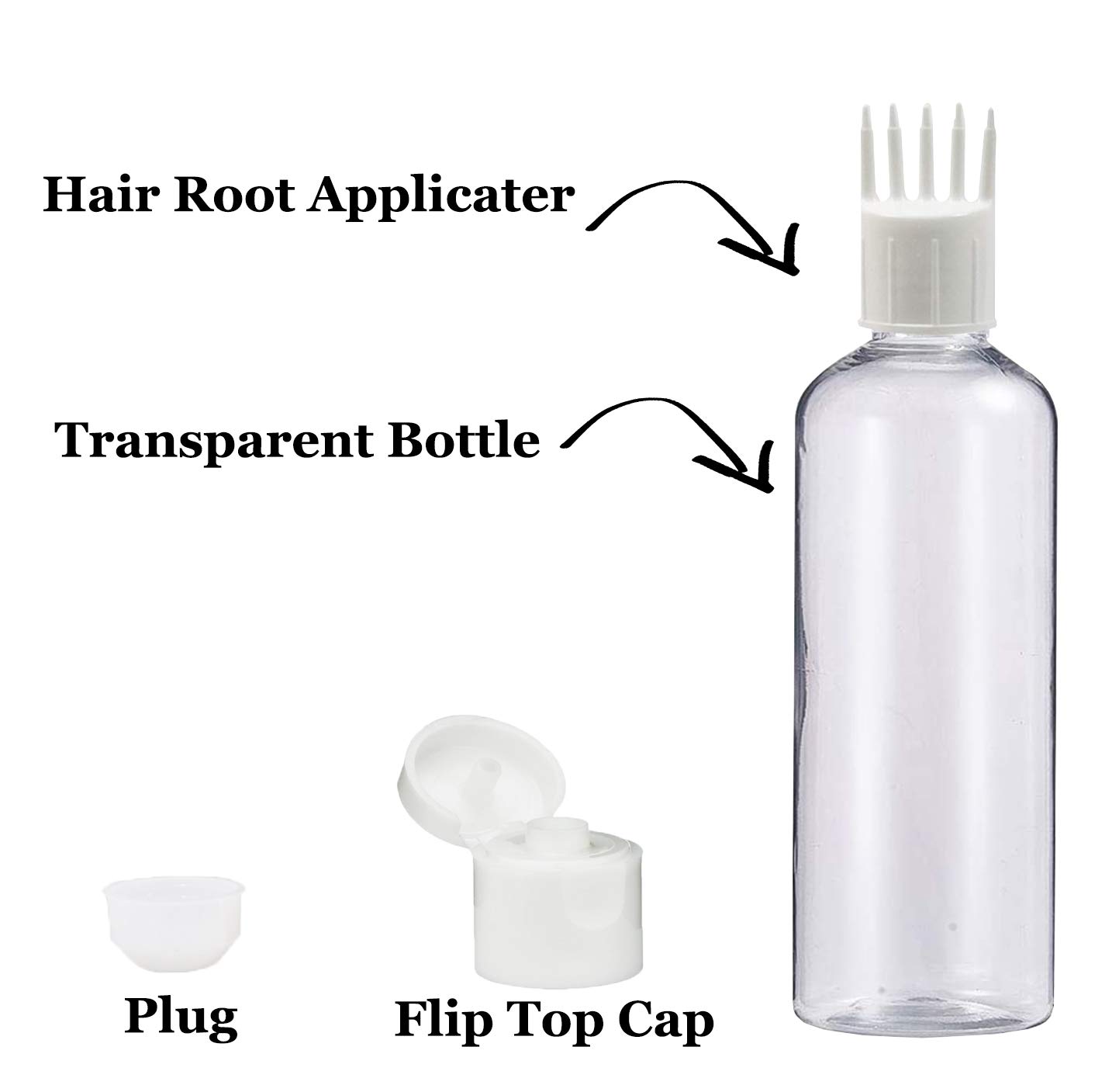PHARCOS Hair Root Applicator Bottle 200ml - Transparent White with Flip-Top Cap & Plug for Scalp Treatment - Perfect for Hair Oil, Shampoo, DIY Care & Medicine Application - Great for At-Home Hair Care & Salon Treatments