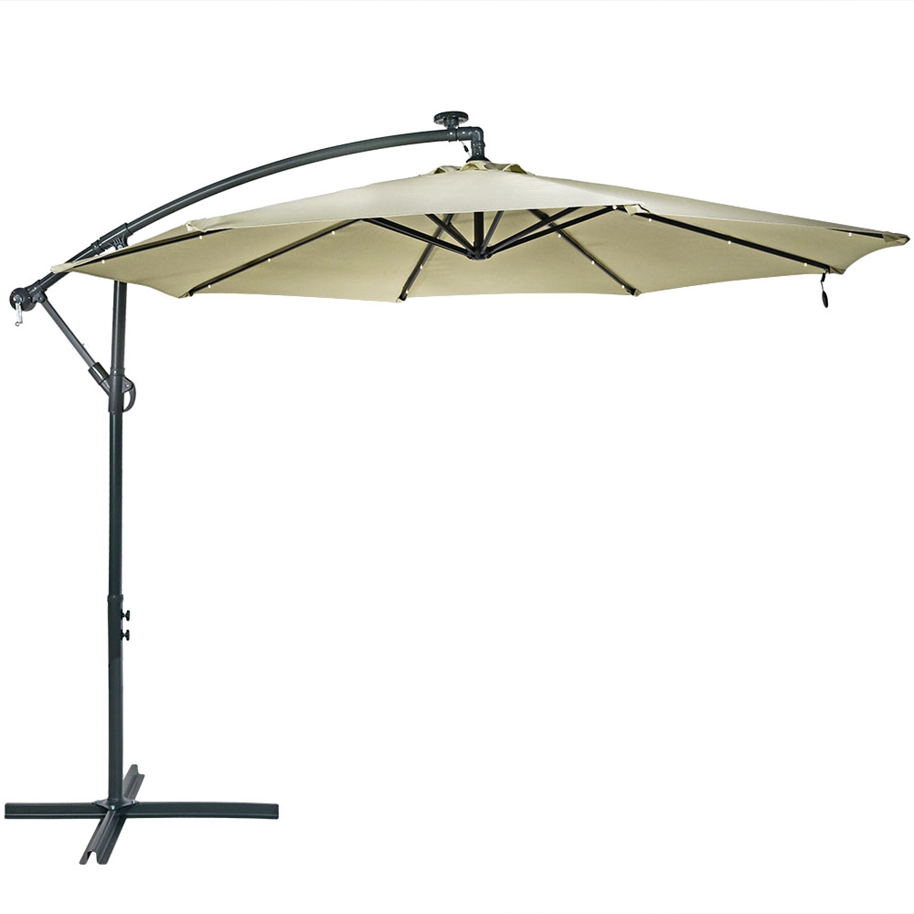 Sunnydaze 10-Foot Solar-Powered Cantilever Offset Patio Umbrella with Cross Base - Perfect for Poolside, Backyard, and Outdoor Dining Areas