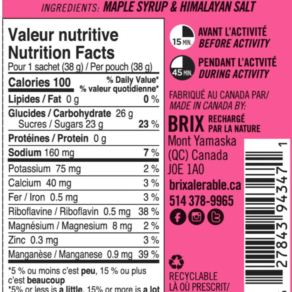 BRIX Energy Gel Maple - Natural Maple Syrup Energy Gel for Runners, Cyclists & Athletes - Quick Energy Boost for Endurance Sports & Workouts