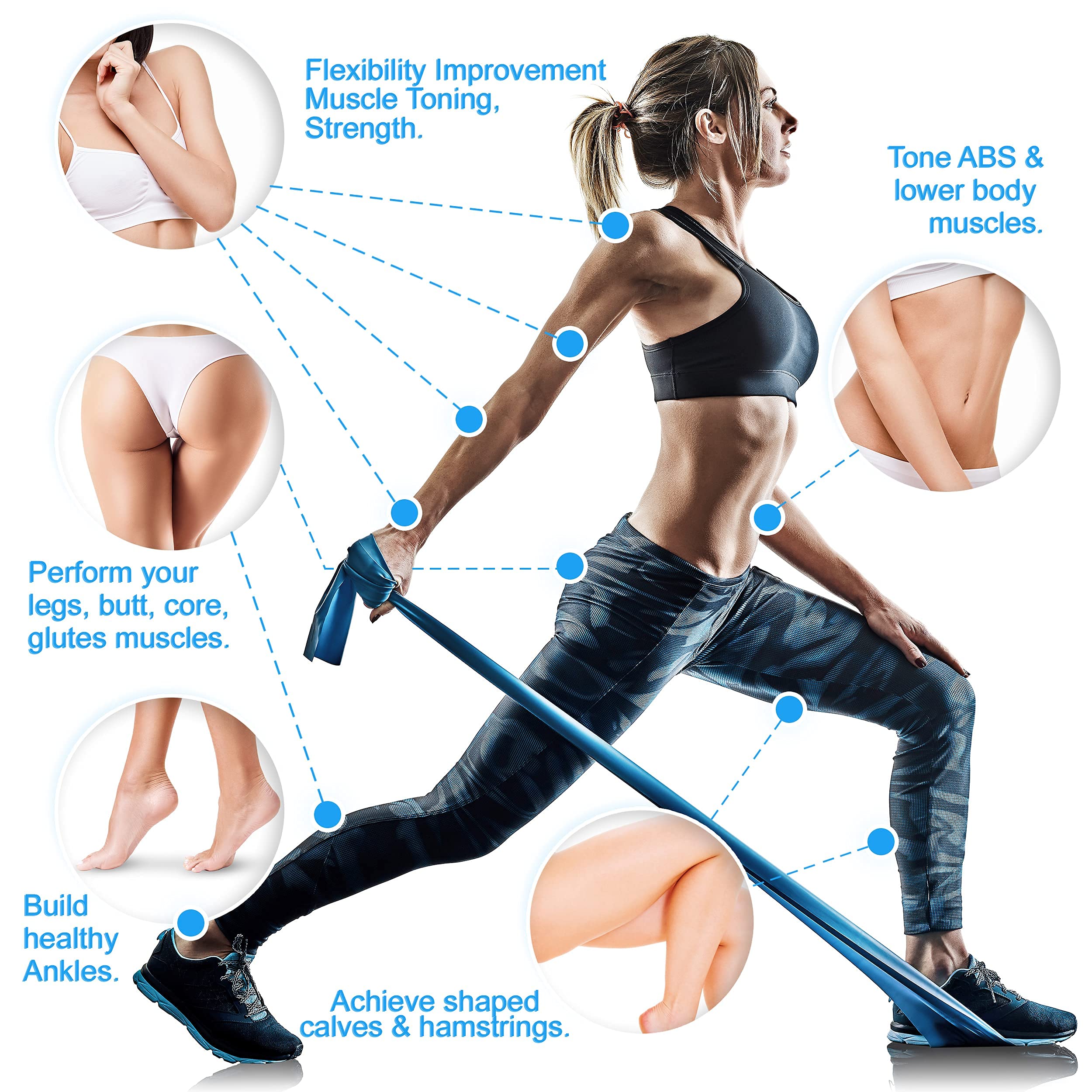 Premium 5-Piece Resistance Bands Set with Foot Stretcher - Professional Elastic Exercise Bands for Physical Therapy, Strength Training, Yoga & Pilates | Ideal for Home Workouts, Plantar Fasciitis Relief & Leg Rehabilitation