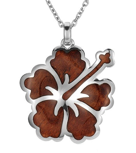 Handmade Koa Wood Hibiscus Flower Pendant Necklace - Hawaiian Style Jewelry for Women - Perfect for Beach Vacations & Summer Outfits