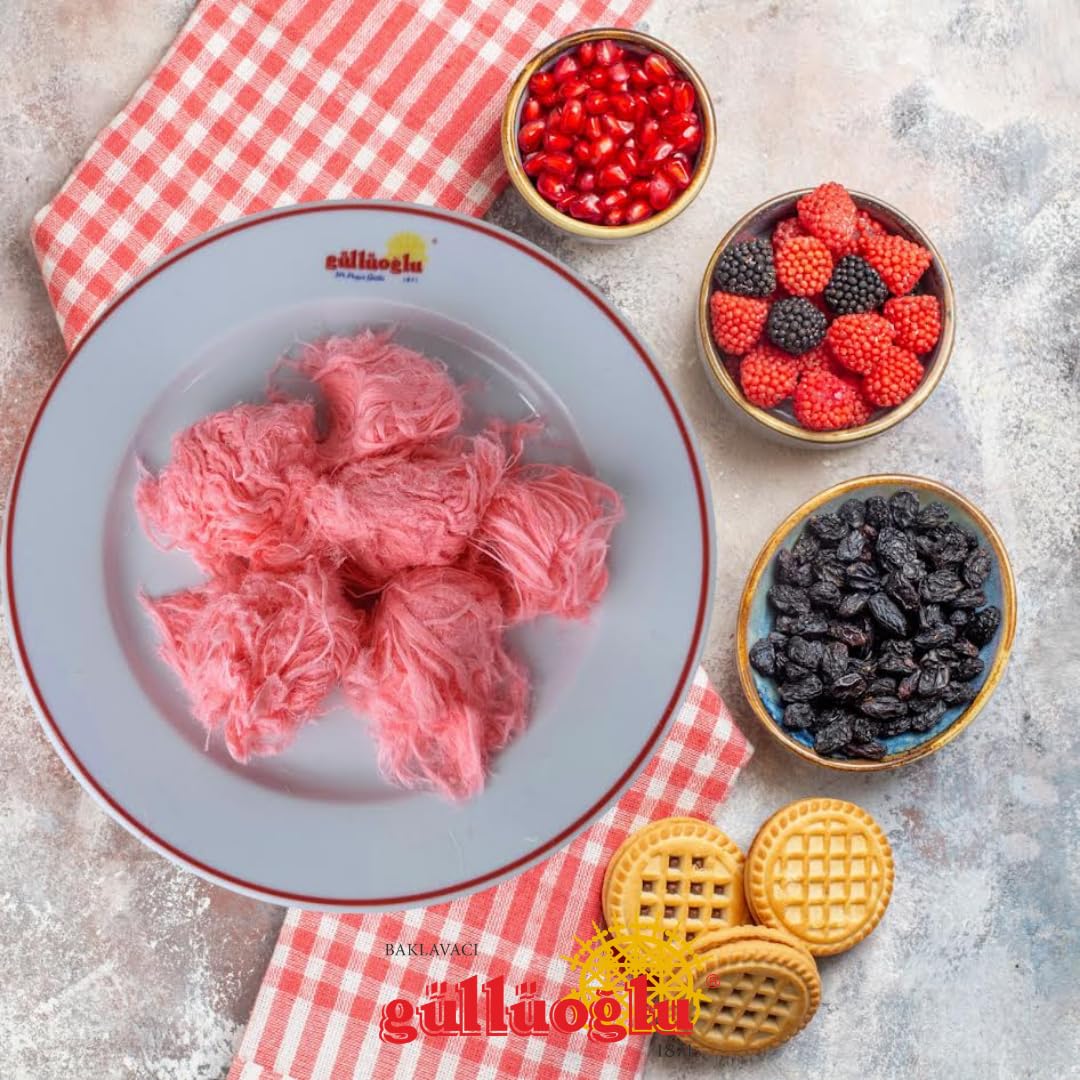 Premium Turkish Cotton Candy - Gulluoglu Pomegranate Pişmaniye (0.55lb) | Authentic Halva Dessert | Perfect for Gifts, Parties & Special Occasions