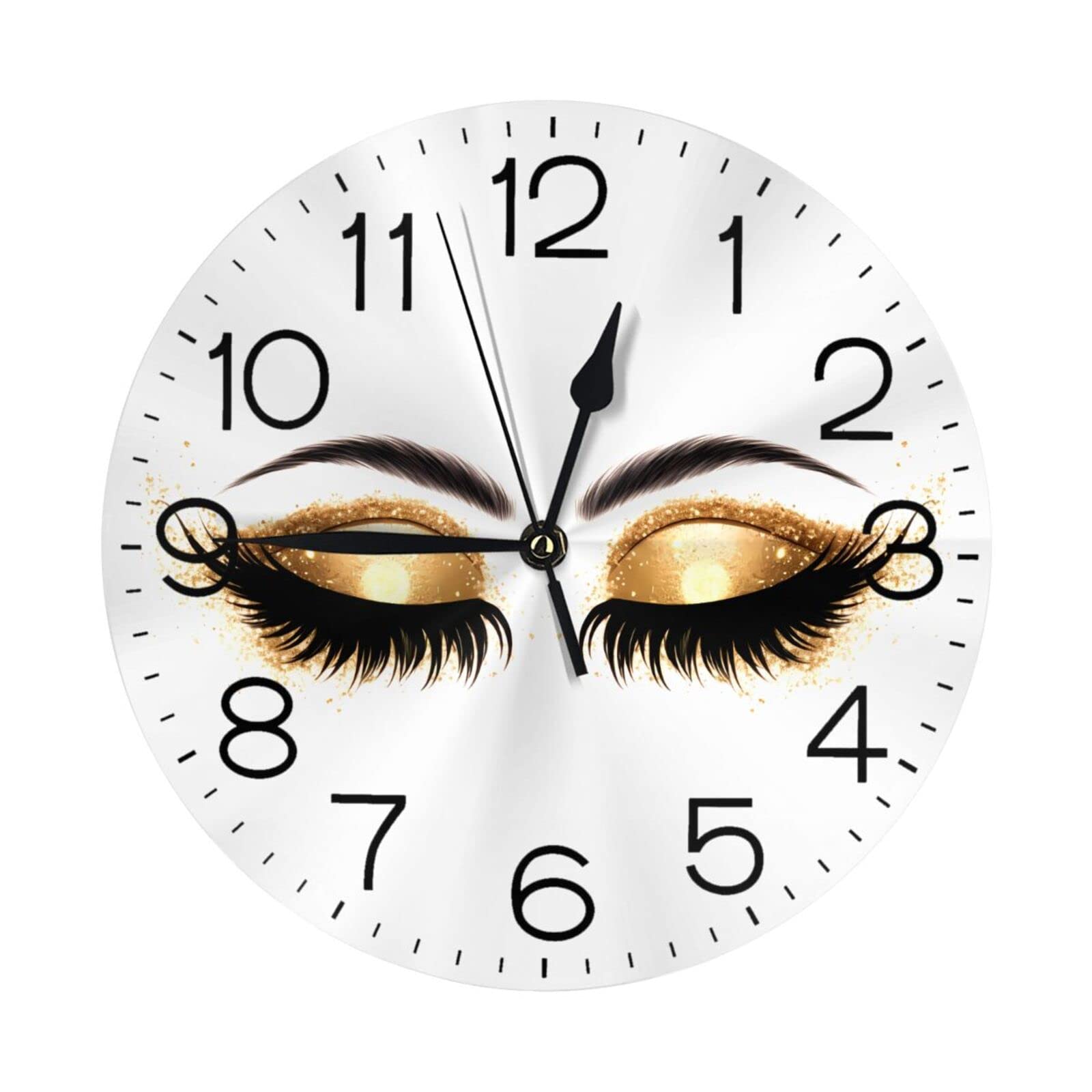 Silent Round Wall Clock with Eyelash Design - Non-Ticking Quartz Decorative Clock for Home, Office & Bedroom - Elegant Women's Desk Clock for Living Room Decor