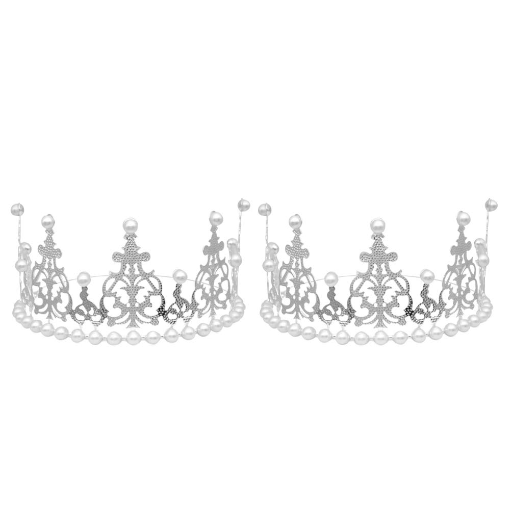 NUOBESTY 2pcs Mini Pearl Princess Tiara Cupcake Toppers - Elegant Wedding & Birthday Cake Decorations, Hair Ornaments for Bridal Showers, Baby Showers & Party Celebrations