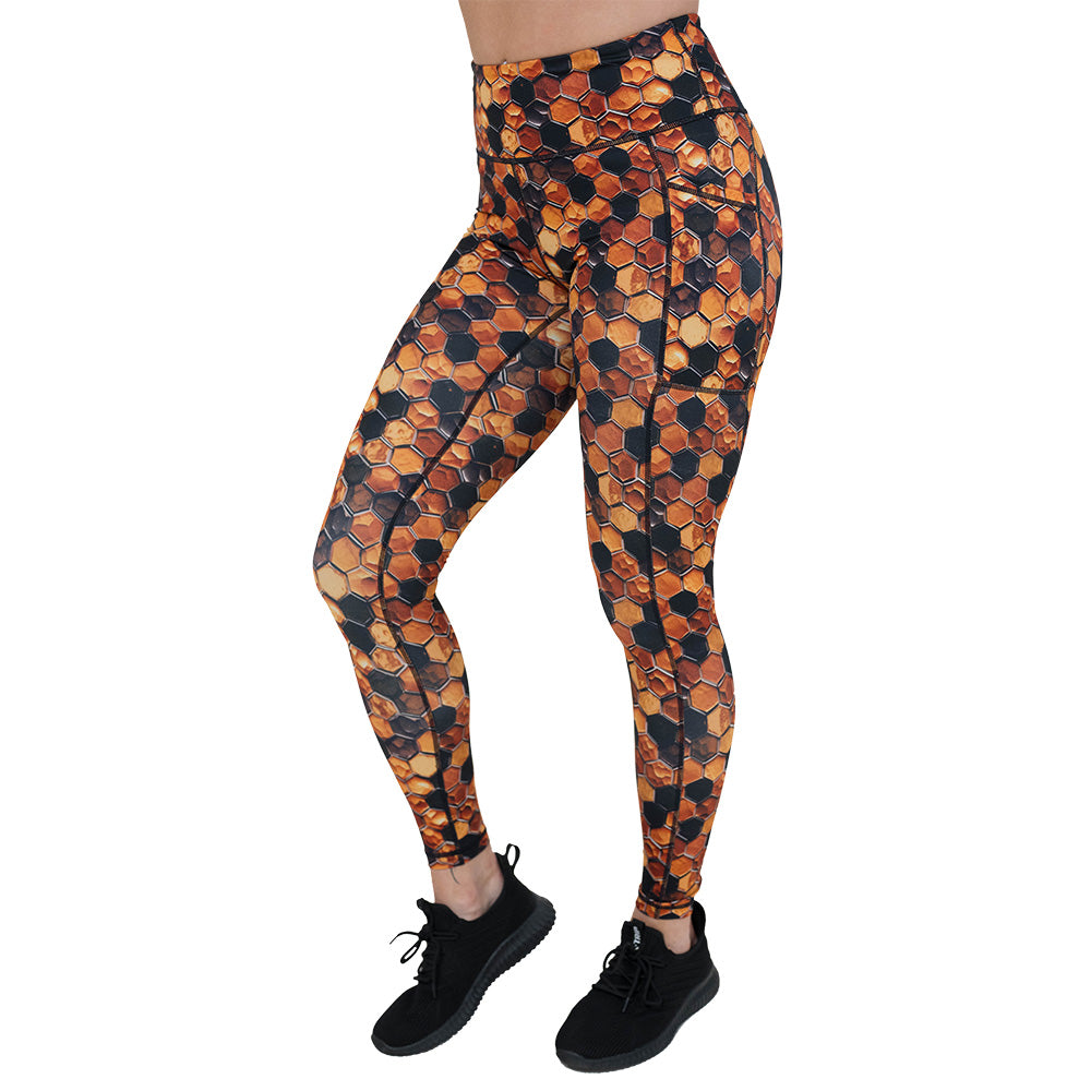 Honeycomb Pattern Yoga Leggings for Women - High Waisted Workout Tights for Running, Gym & Lounge Wear