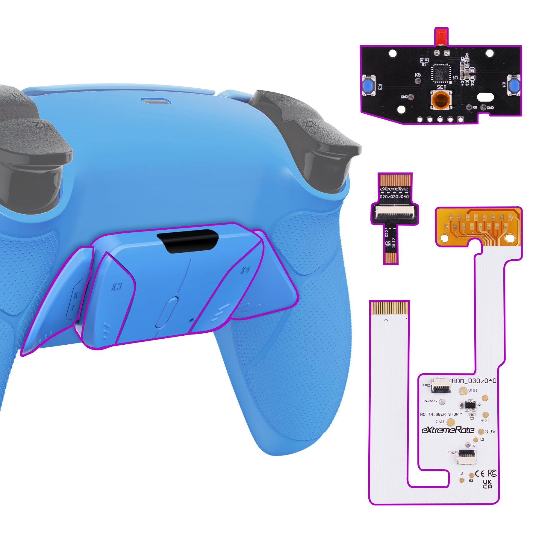 eXtremeRate Remappable RISE4 V3 Remap Kit for PS5 Controller BDM 030/040/050 - Rubberized Starlight Blue Back Buttons | Customizable Gaming Accessory for Competitive Play & Enhanced Performance