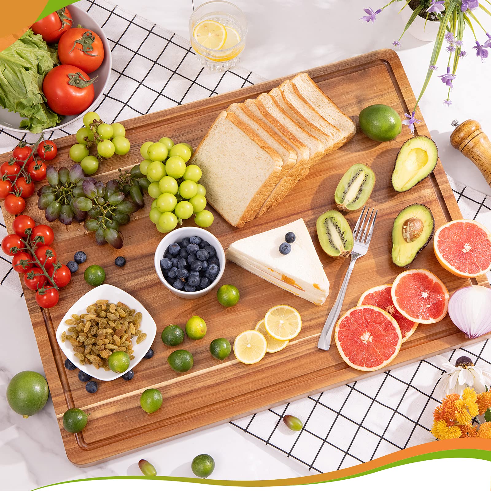 Premium Acacia Wood Cutting Board - Extra Large XXL Reversible Chopping Block for Kitchen, Meat, Fruits & Vegetables | Durable Charcuterie Board for Serving, Food Prep & Entertaining