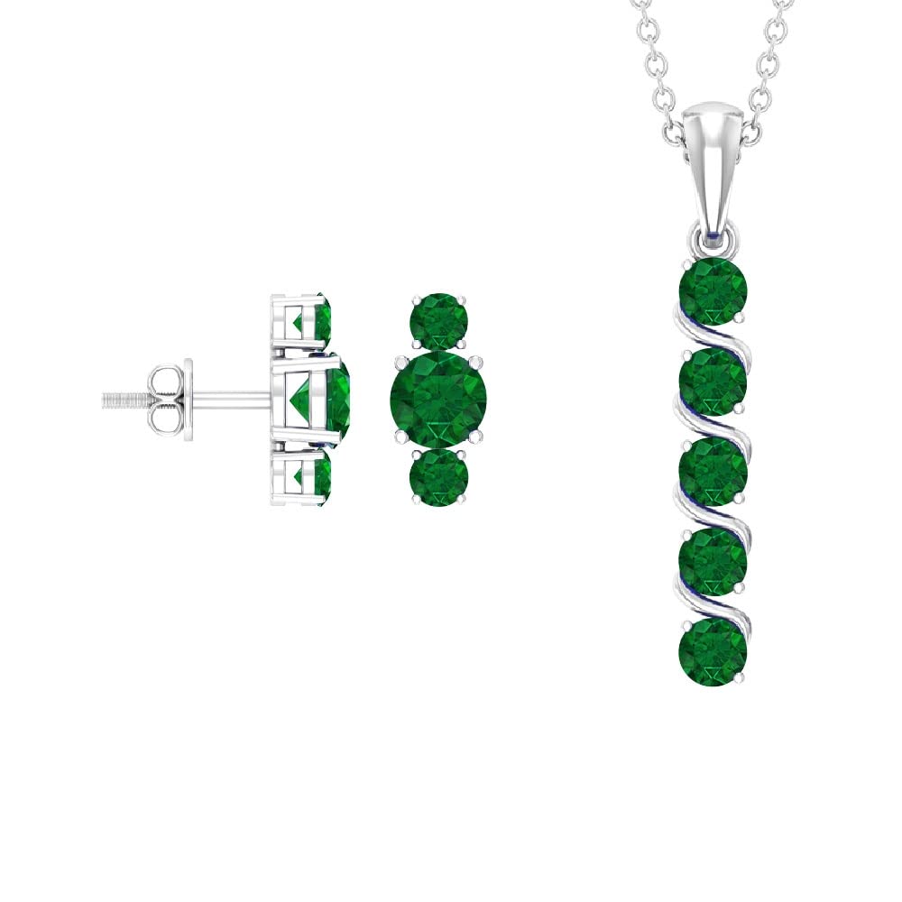 2 CT Emerald and 14K Solid Gold Bar Jewelry Set for Women - May Birthstone Necklace with Chain - Elegant Gift for Mother's Day, Birthday & Anniversary