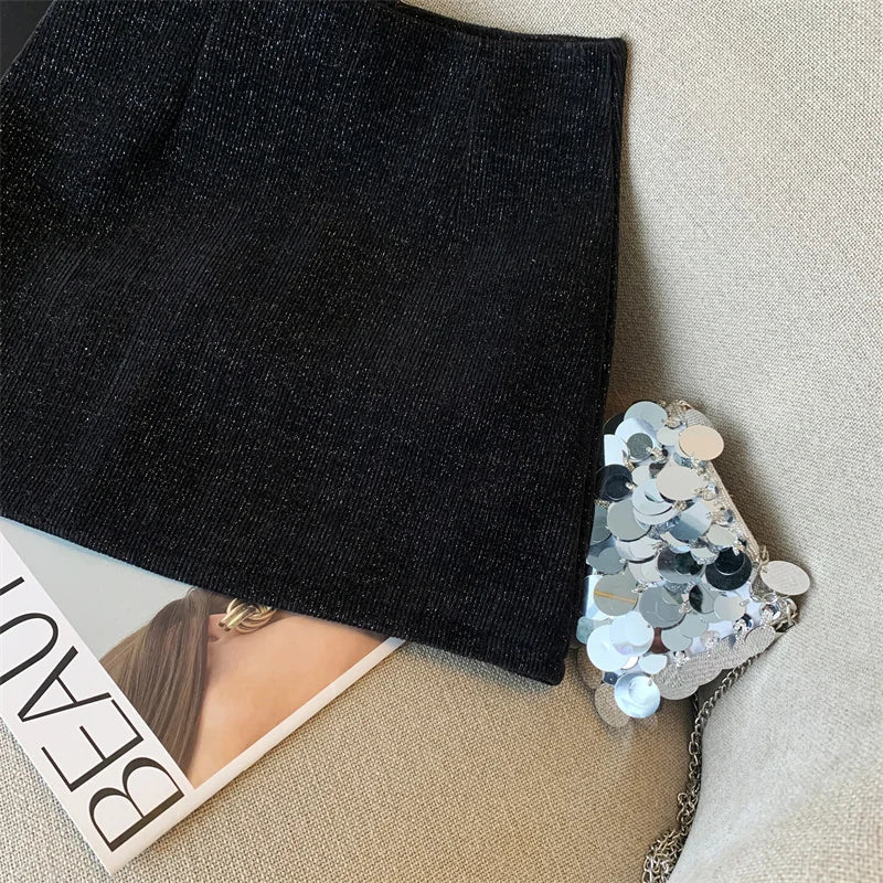 Black High Waist Wool Mini Skirt for Women - Winter A-Line Wrap Slim Fit Short Skirt with Zipper | Korean Fashion | Holiday Party, Office Wear, Casual Outfits