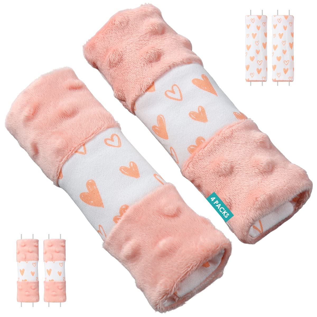 4 Packs Soft Baby Car Seat Shoulder Strap Covers - Pink Padded Protectors for Infants & Toddlers (5.9