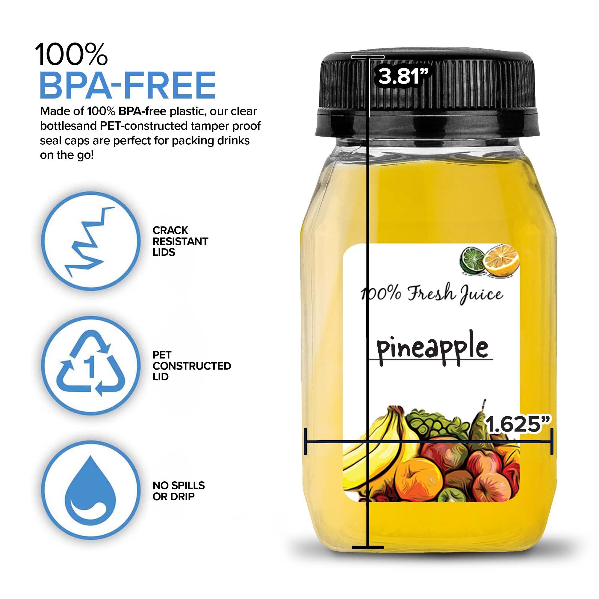 Stock Your Home 4oz Mini Bottles for Mini Fridge - Reusable Juice Containers with Black Caps - Small Plastic Bottles for Liquids, Lunch Box & Juicing - Clear Empty Containers with Lids (12 Pack) - Perfect for Meal Prep, Office Snacks & Travel Essentials