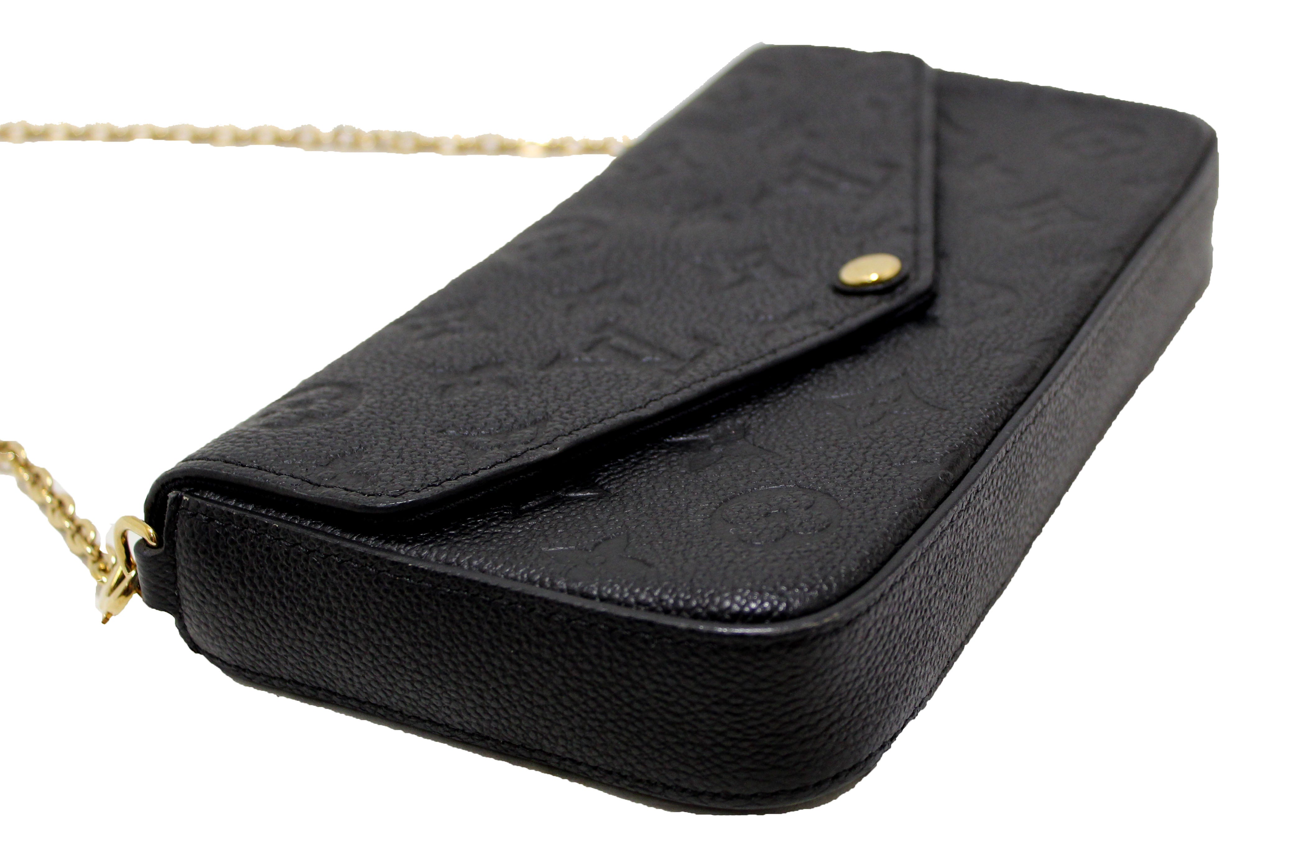 Authentic Louis Vuitton Black Monogram Empreinte Felicie Pochette Crossbody Bag - Luxury Designer Wallet on Chain for Women, Perfect for Evening Parties, Date Nights & Special Occasions