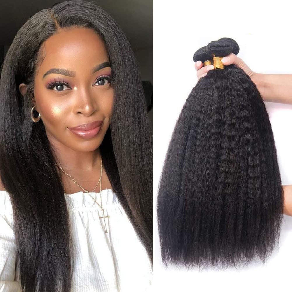 10A Brazilian Yaki Straight Human Hair Bundles - 100% Unprocessed Remy Hair Extensions (18 Inch, 3 Bundles 300g) for Black Women - Natural Color for Daily Styling, Salon Looks & Special Occasions