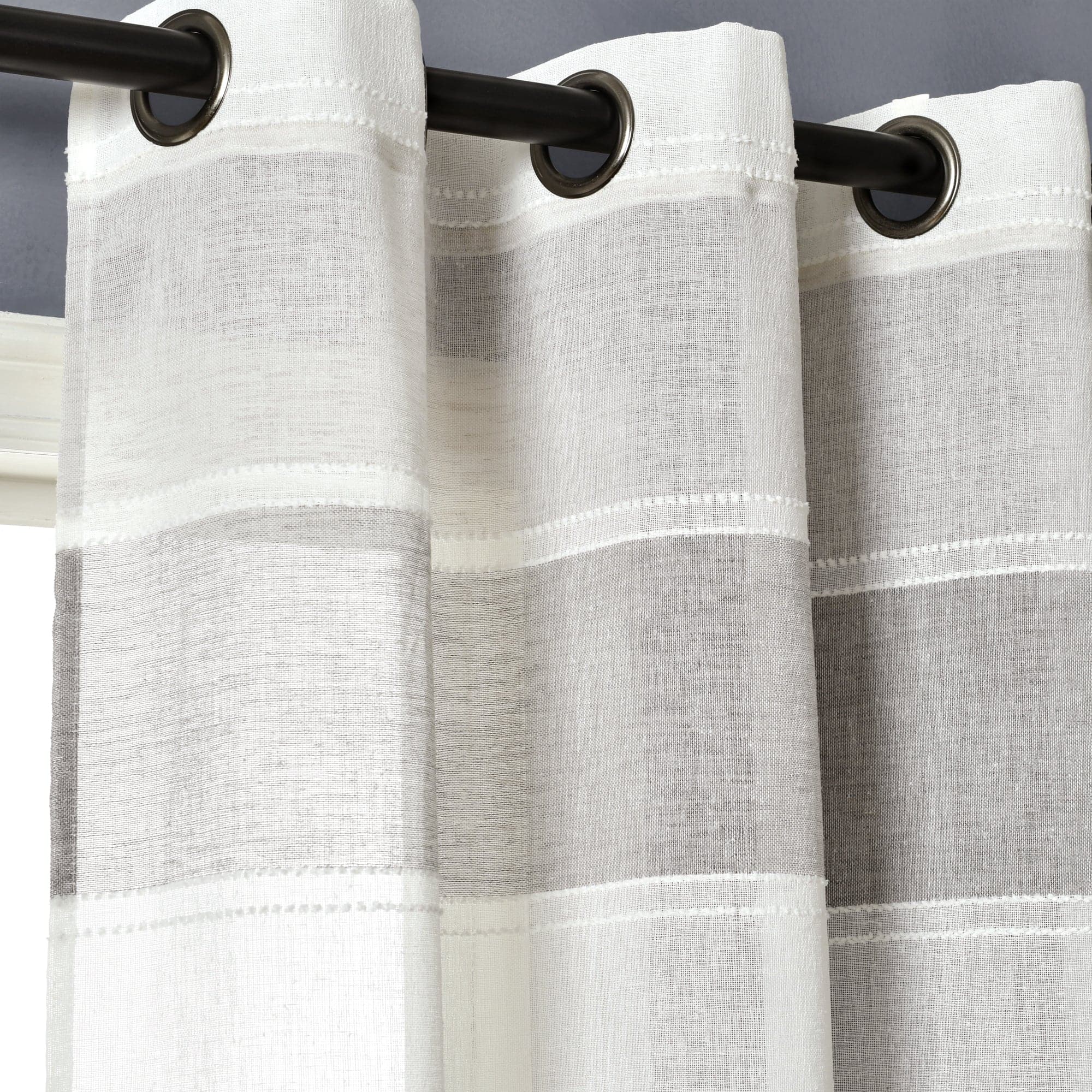 Textured Stripe Grommet Sheer Window Curtain Panel Set - Light Filtering Modern Drapes for Living Room, Bedroom & Office - 2 Panels 84 Inch Length