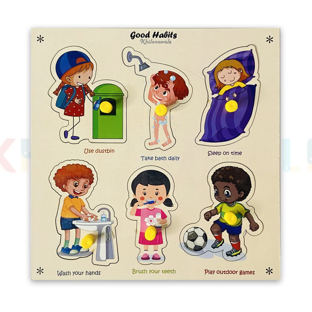 Wooden Good Habits Puzzle for Kids - Educational Learning Toy for Toddlers & Preschoolers - 20cm x 20cm Jigsaw Puzzle - Perfect for Home, Classroom & Montessori Activities