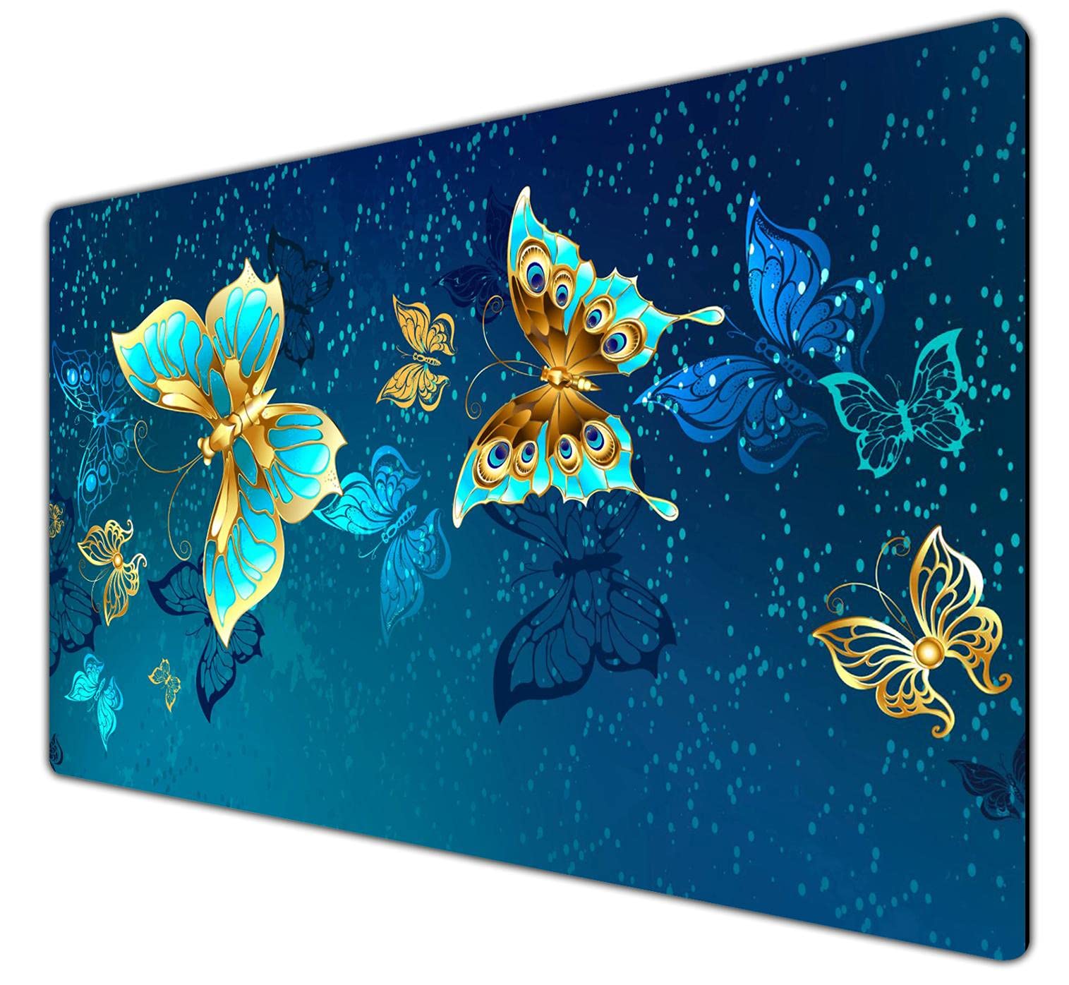 Golden Butterfly Large Extended Mouse Pad - Non-Slip Rubber Base Computer Keyboard Mat for Laptop & PC Gaming, Office Work & Home Use Desk Accessories