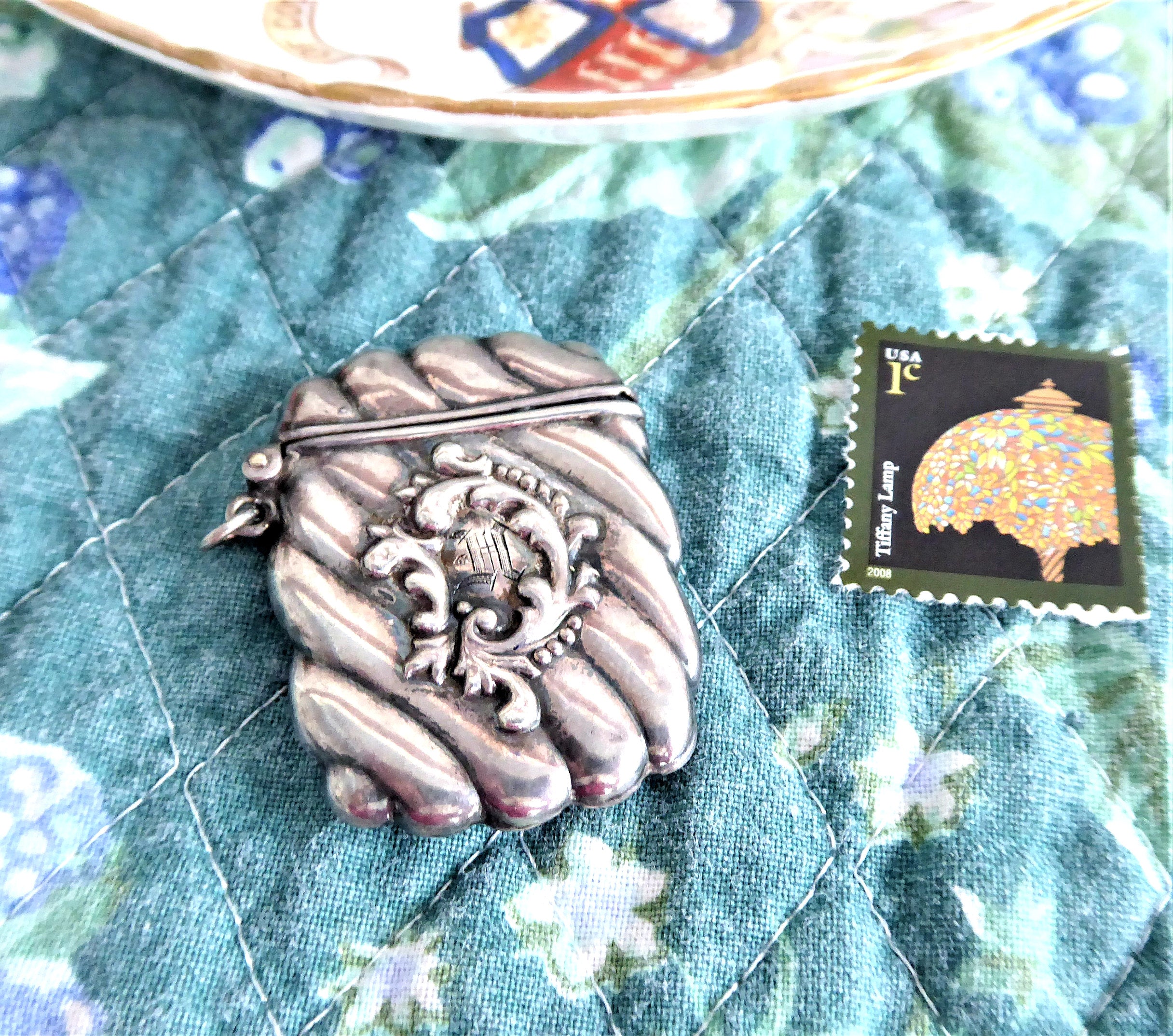 Antique 1890s Sterling Silver Stamp Case Victorian Chatelaine Fob Pendant - Vintage Jewelry Accessory for Collectors & Historical Reenactments