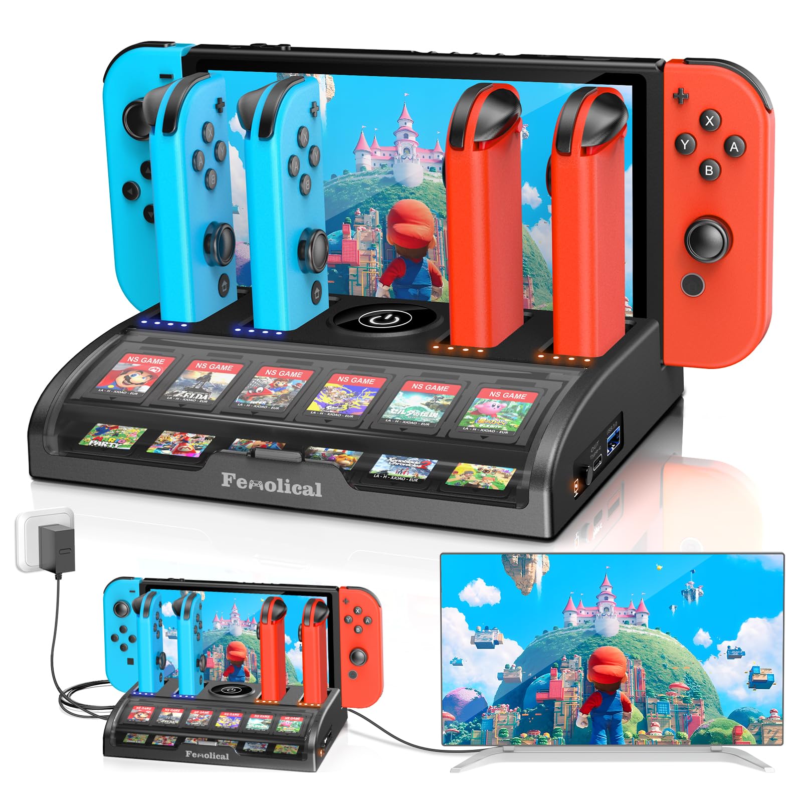 4K/1080P HDMI TV Dock Station for Nintendo Switch & Switch OLED - Portable Charging Docking Station with Joycon Controller Support & 12 Game Slots | Perfect for Gaming at Home, Travel & Parties (Black)