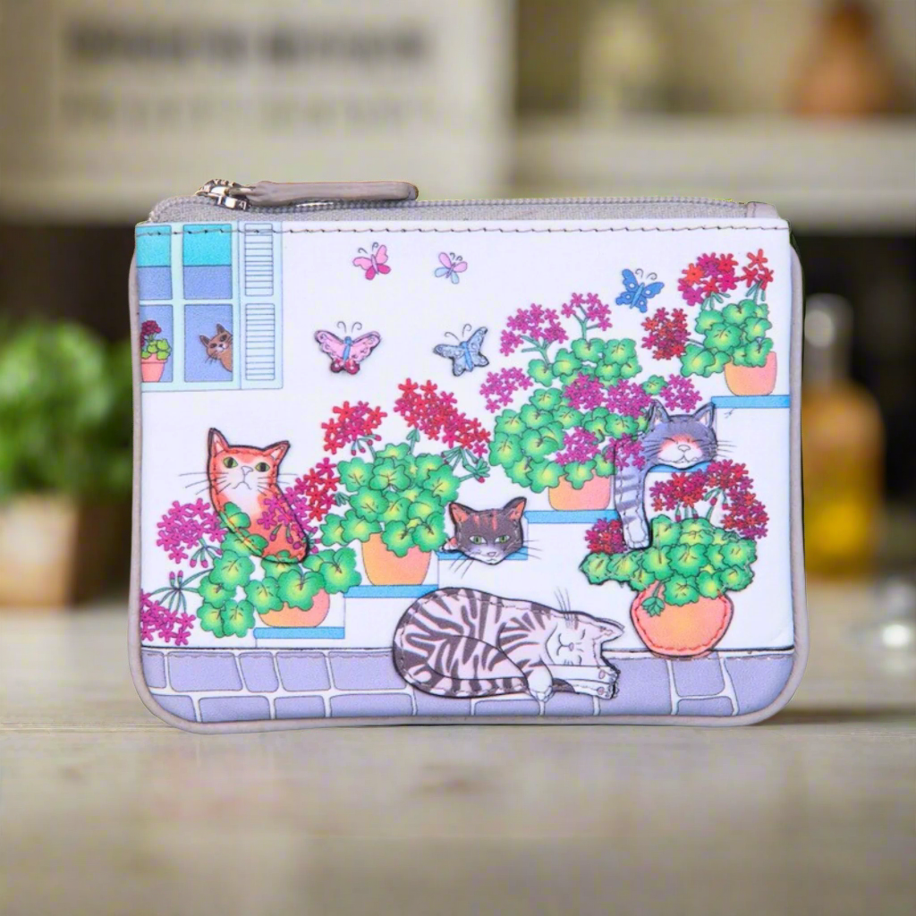 Genuine Leather Mala Santorini Cat Coin Purse & Card Holder - Stylish Wallet for Women, Gift for Cat Lovers, Perfect for Travel & Daily Use