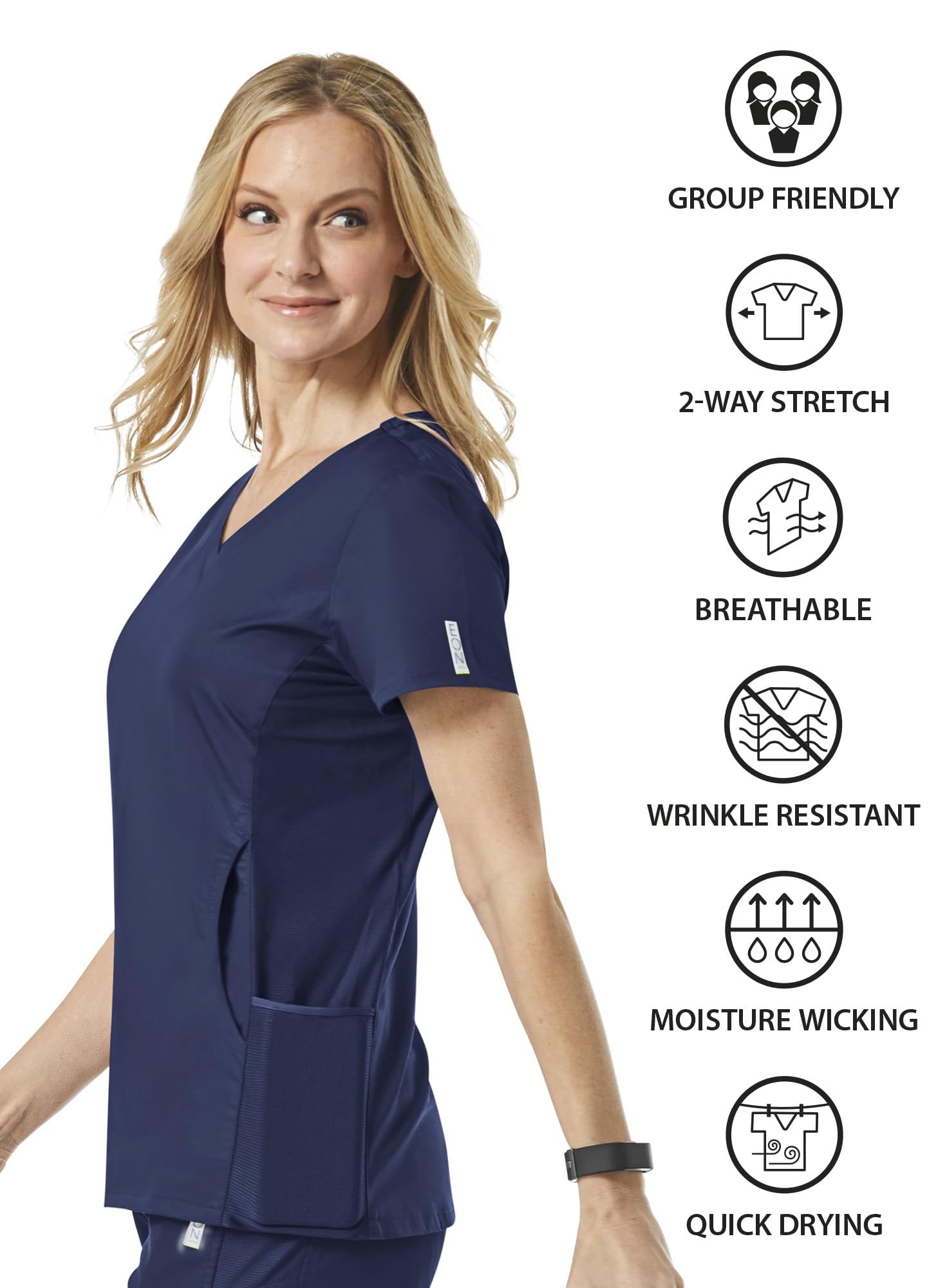 EON Women's Coolmax Mesh Panel V-Neck Solid Scrub Top - Breathable Nursing Uniform for Healthcare Professionals - Perfect for Hospitals, Clinics & Medical Work