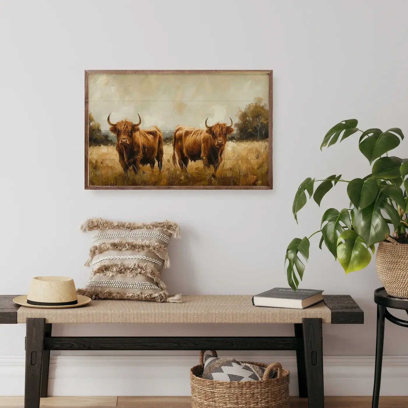 Couple Of Cows Wood Framed Print - Rustic Farmhouse Wall Art Decor for Living Room, Bedroom & Office