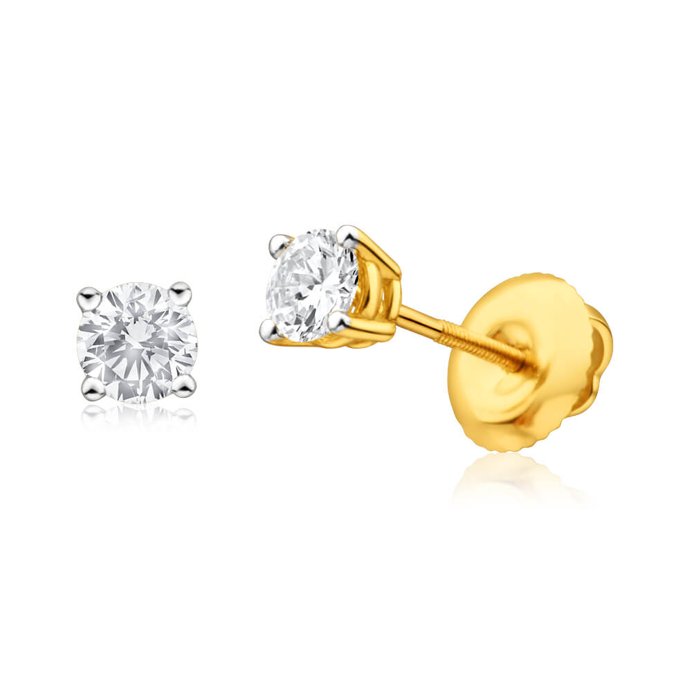 18K Yellow Gold 0.5 Carat Diamond Screw Back Stud Earrings for Women - Perfect for Everyday Wear, Gift Giving & Special Occasions