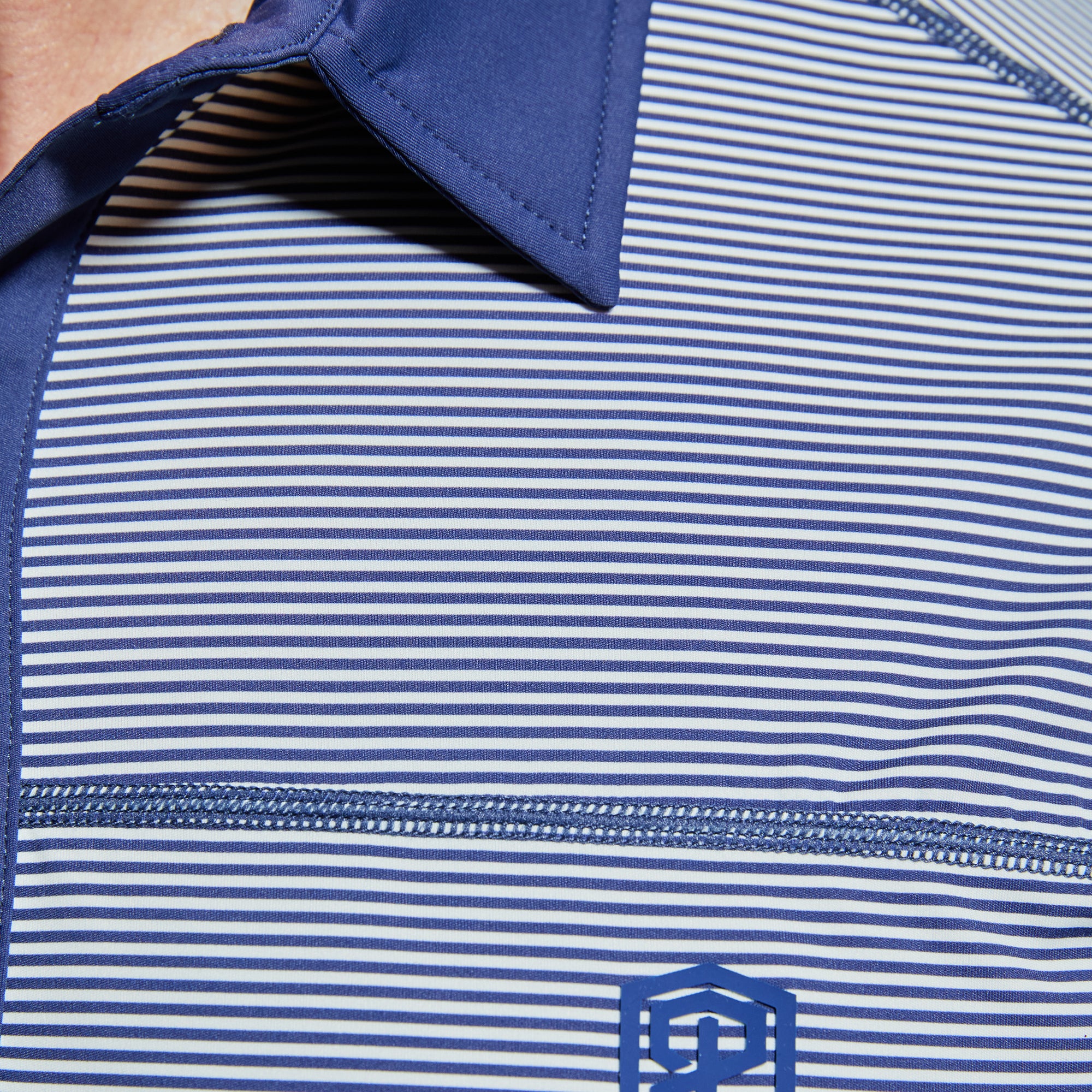 Men's Performance Tek Polo Shirt - Breathable & Moisture-Wicking Golf Shirt in Midnight Blue Stripe - Perfect for Golf, Tennis & Casual Wear