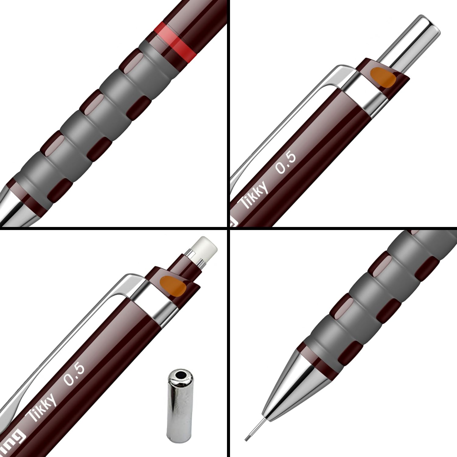 Rotring Tikky 0.5mm Mechanical Pencil - Burgundy Red Drafting Pencil for Writing, Drawing & Sketching - Perfect for Students, Artists & Engineers (1904691)