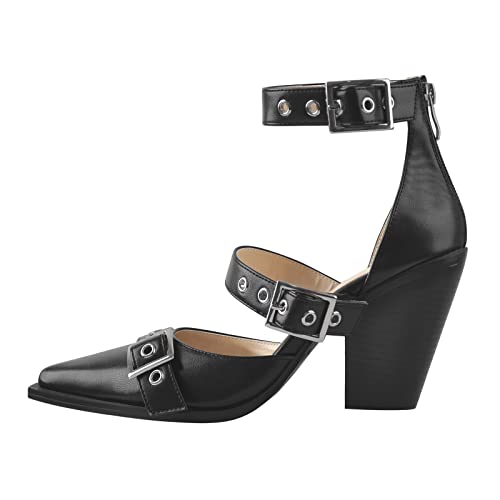 OnlyMaker Women's Chunky Block Heels - Closed Toe Ankle Strap Sandals with Buckle & Zipper Detail | Perfect for Summer Outfits, Parties, and Casual Wear
