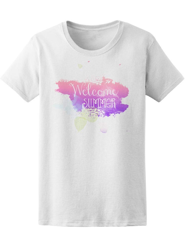 Smartprints Women's Watercolor Welcome Summer T-Shirt - Soft Cotton Casual Tee for Beach Vacations, Summer Parties & Everyday Wear