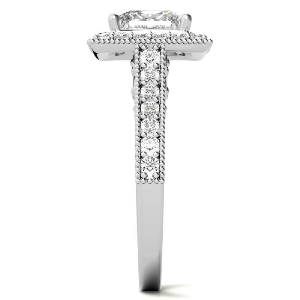 1.5 Carat Princess Cut Moissanite Vintage Solitaire Halo Engagement Ring - Wedding Band, Anniversary Promise Ring - Sterling Silver Jewelry Gift by Neerja Jewels - Perfect for Proposals, Weddings & Special Occasions