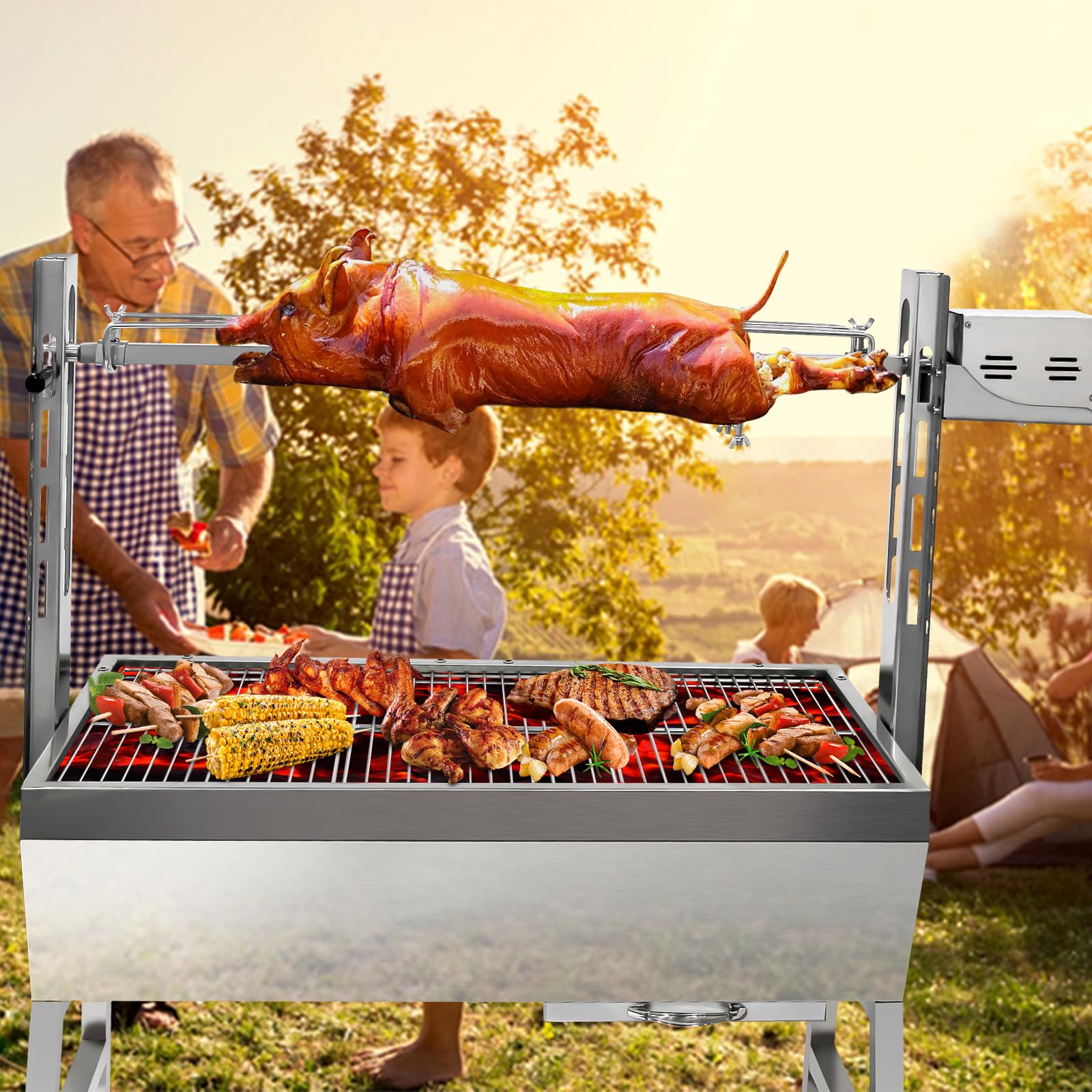 132 LBS Stainless Steel Charcoal Rotisserie Grill - 37
