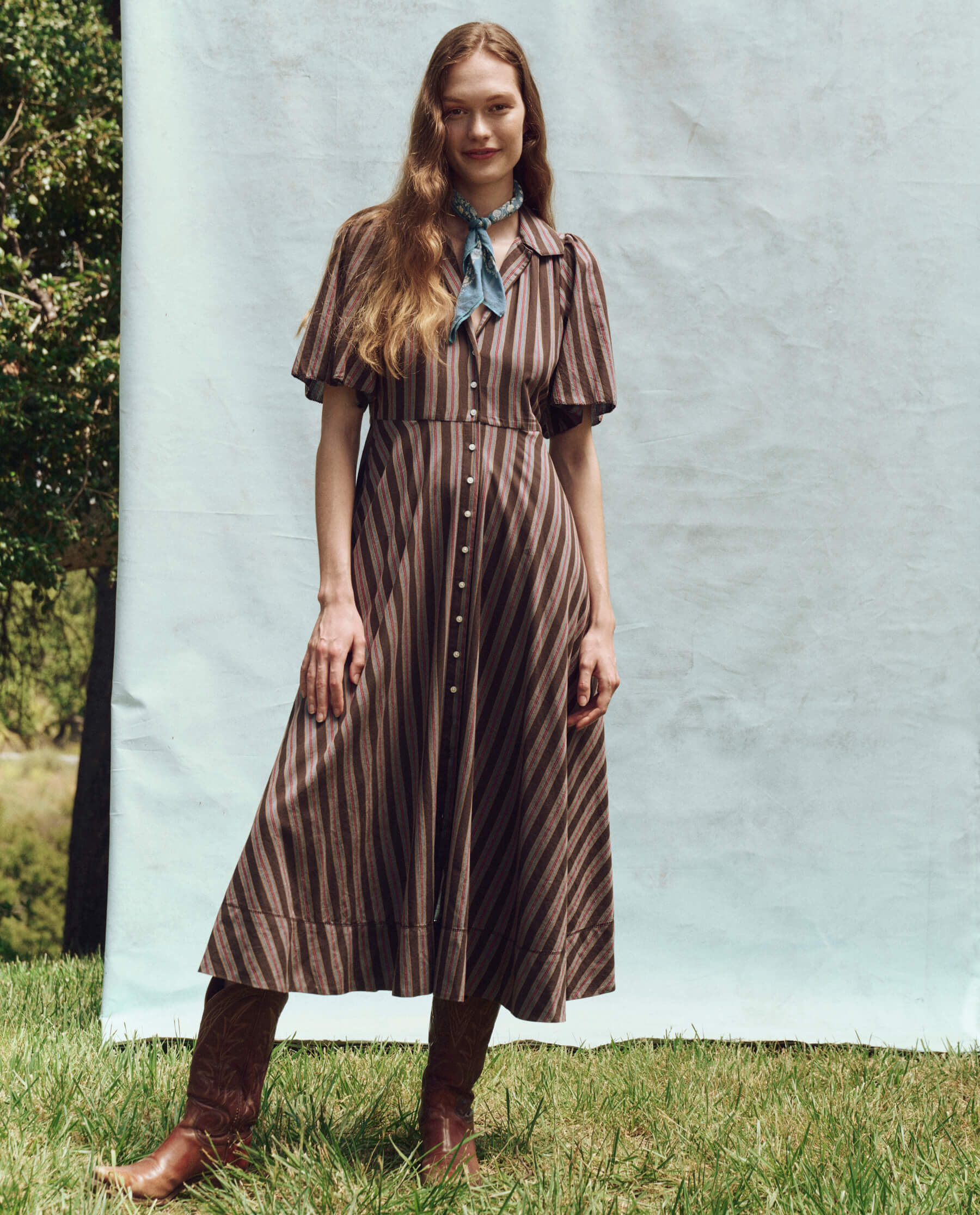 The Bridge Dress - Black Frontier Stripe | Elegant Women's Midi Dress for Work, Date Night & Special Occasions
