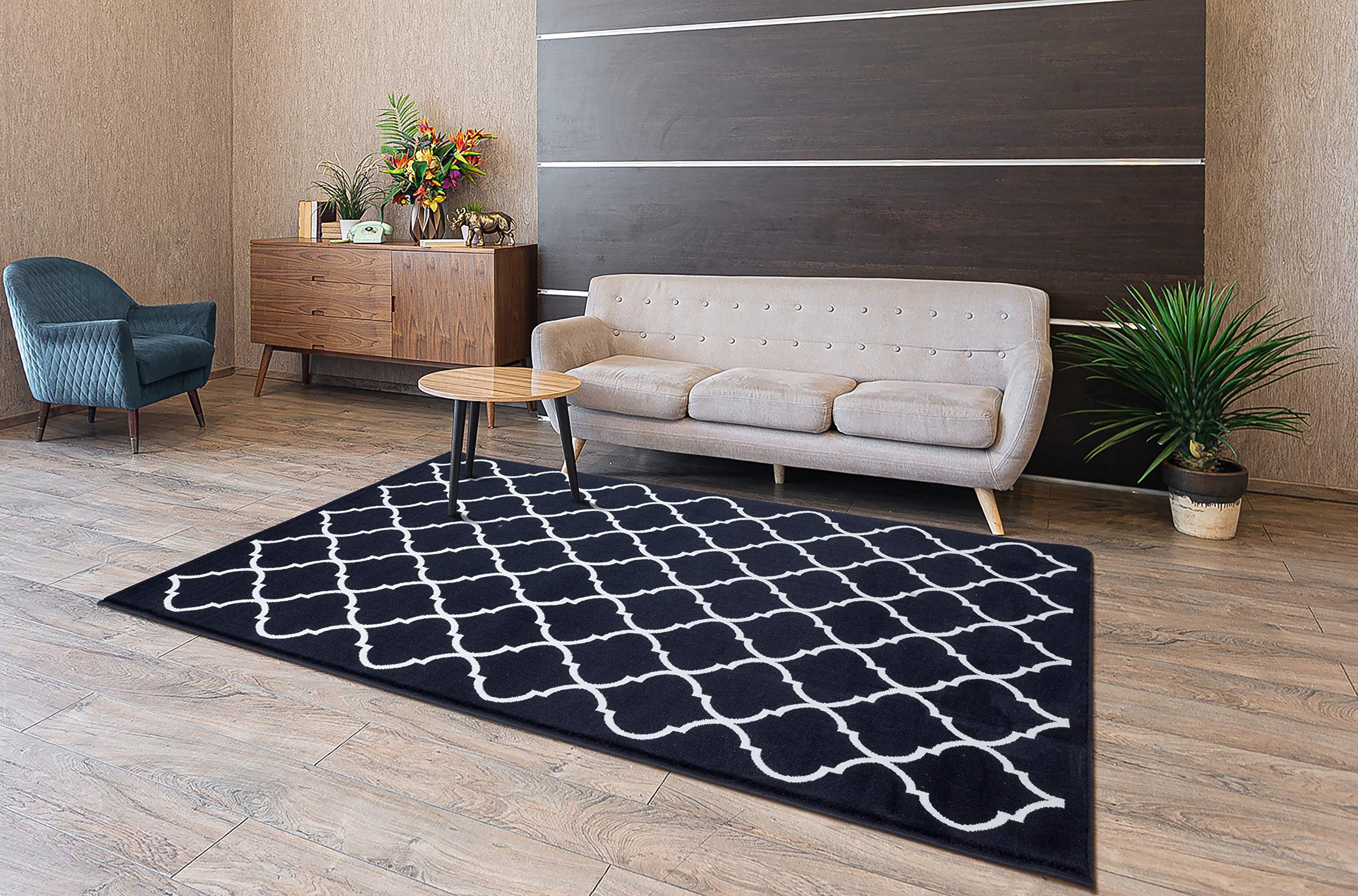 Soft Touch Modern Geometric Navy & White Area Rug 2x3 ft - Machine Washable Indoor Outdoor Carpet for Bedroom, Living Room, Dining Room, Kitchen & Kids Room - Perfect for Home Decor, Office Spaces & High Traffic Areas
